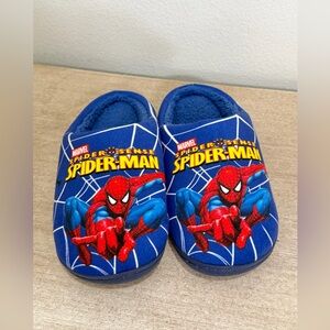 NWOT Marvel Spider-Man Web Slippers Plush Shoes Blue Red Fleece Lining Boy Kid 5